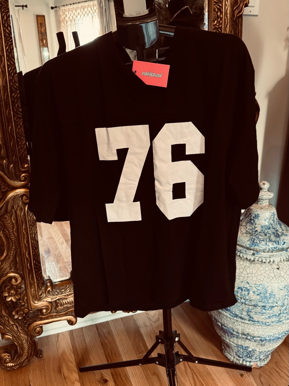 Edikted Black Jersey Top with White '76' Graphic